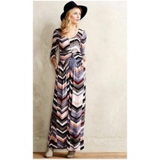 Maeve Anthropologie Women’s Sz S Chevron Maxi Dress Multicolor Boho Long Sleeve
