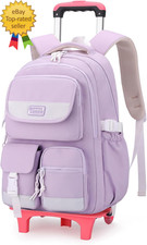 Solid Color Rolling Backpack for Girls Boys Cute School Bag with Wheels