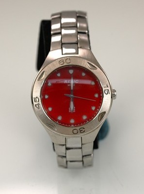 Relic Wet Watch Men Silver Stainless Steel 50m Water Resist Battery Red Quartz
