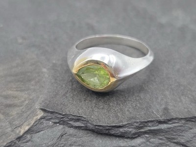 Peridot Schmuck   925 Sterling Silber Ring träne, facettiert   grün Größe 55