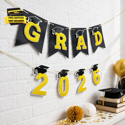 Graduation Decorations 2026  DIY 3D Congrats Grad 2026 Banner Black and Gold Lay
