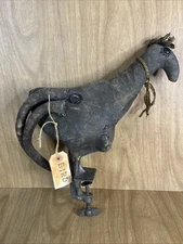 PRIMITIVE BLACK BIRD CROW FOLK ART RAVEN Painted Canvas Metal Clamp OOAK