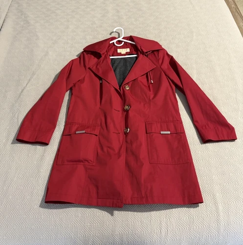 MICHAEL KORS trench con cappuccio rosso con cintura taglia large