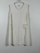 Match Point Dress Womens Small White Linen Sleeveless V-Neck Pockets