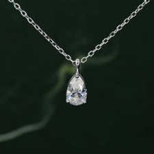 1 Ct Diamond Pear Cut Solitaire women's Pendant Necklace 14k White Gold Over