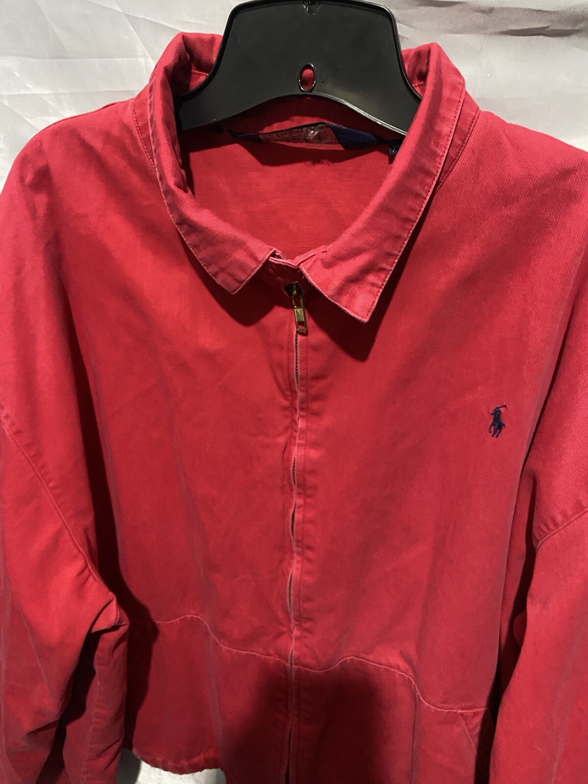 Giacca a vento vintage Polo Ralph Lauren uomo rosso blu pony full zip cotone 2XL