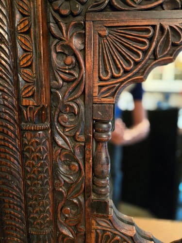 Vintage Holz Wand Jharokha gewölbter Spiegel Rahmen schwere Details floral handgeschnitzt - Bild 7 von 12