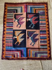 Vtg Wool Handwoven Aztec Native American Eagle Rug Wall Hanging Stunning!
