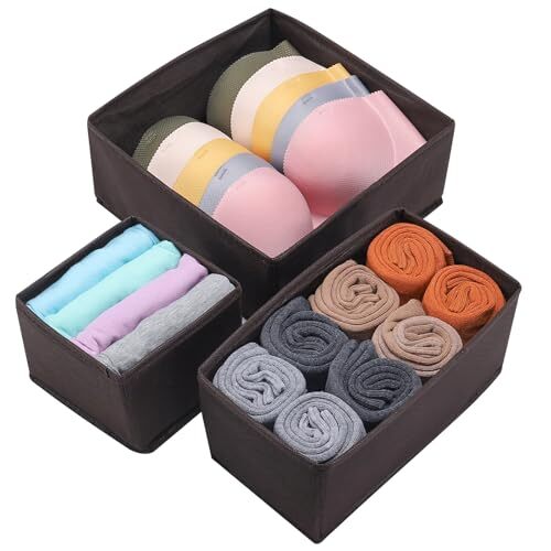 Foldable Dresser Drawer Organizers Clothes, Underwear Organizer 3 Pack Brown
