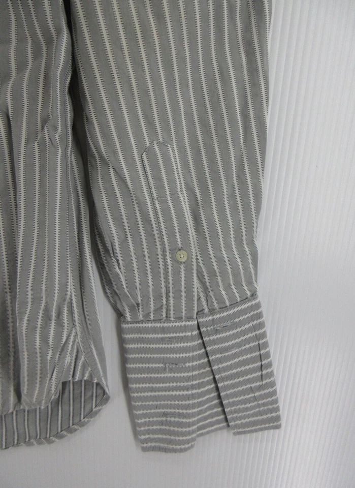Camisa Aquascutum Hombre 15 1/2 Gris Abotonada Puño Francés Rayas Preppy Mediana Foto 3 de 4