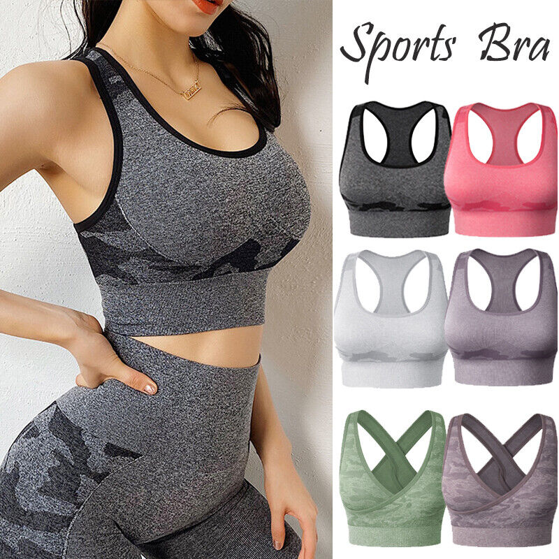 Women Outlet sale feature Sports Bra Padded Camo Translated High Yoga Workou Impact Gym Support