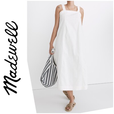 NWT Madewell Linen-Cotton Princess-Seamed White Midi Dress S | eBay
