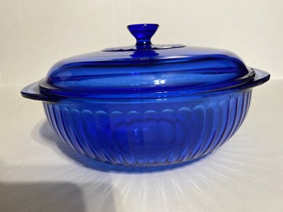 Pre-owned Vintage Pyrex Cobalt Blue Vertical Ribbed 2qt-2L Casserole 