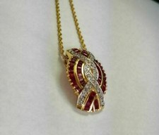 14k Yellow Gold Over 2.90Ct Ruby & Diamond Women's Pendant 18" Chain Necklace