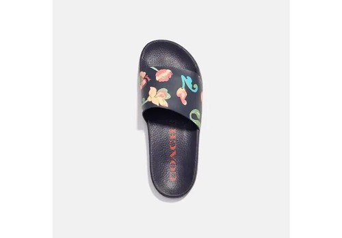 COACH C8914 Uli Sport Slide Sandals In Navy Blue Floral Canvas Size 7 NeW Tags - 第 3/3 張圖片