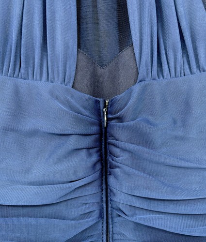 Fiesta Fashion Party Dress Navy Blue Pleated Lined Pearl Size S Made In USA - Picture 8 of 12