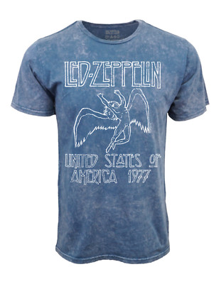 LED ZEPPELIN DISTRESSED LOGO VINTAGE WASH BLUE T SHIRT