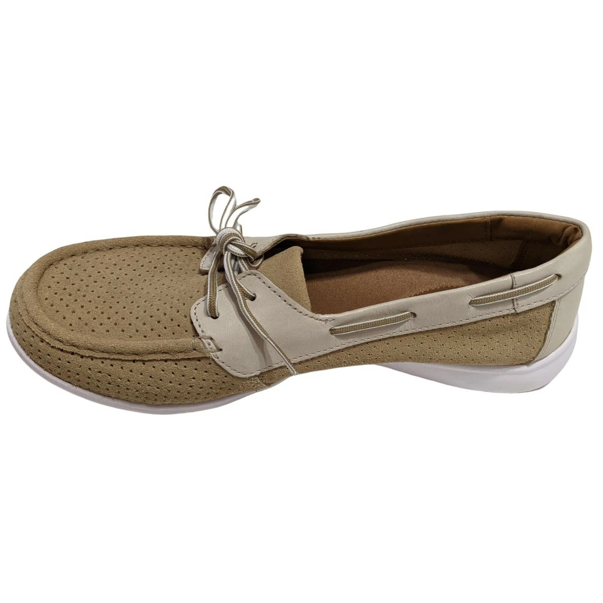 Clarks Womens Arbor Opal Beige Leather Boat Shoe Slip On Size 10