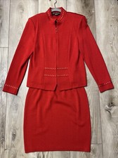 St. John Collection 3Pc Suit Santana Knit Zip Jacket Skirt Tank Red Size 6/8