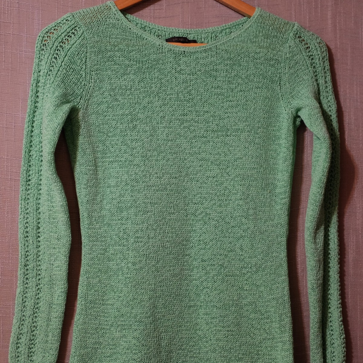 れこ　0513 EUC RACHEL ZOE Sweater Mint Green Pullover Open Knit Women's XS
