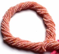NATURAL GEM PERUVIAN PINK OPAL 3MM MICRO FACETED RONDELLE BEADS 13 INCH STRAND