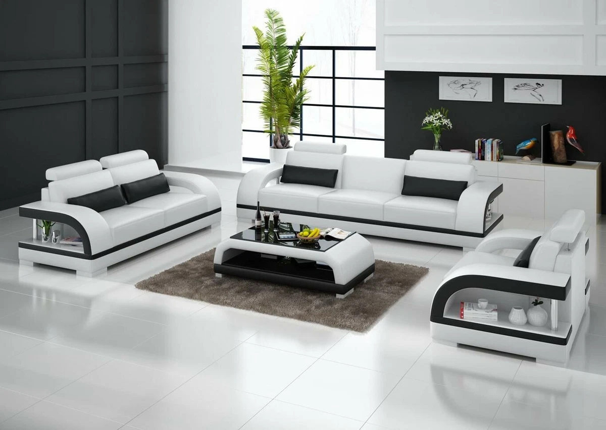 Leather Sofa Couch 3 1 1 Seater Sets Design Modern New White Black