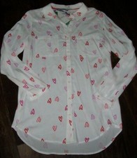 NUEVO CON ETIQUETAS Blusa Joules Elvina Marfil ROSA/ROJO CORAZONES GARABATEADOS Sedosa Dobladillo Alto-Bajo EE. UU. 12