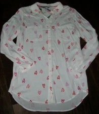 NWT Joules Elvina Ivory PINK/RED SCRIBBLE HEARTS Silky Hi-Low Hem Blouse US 12