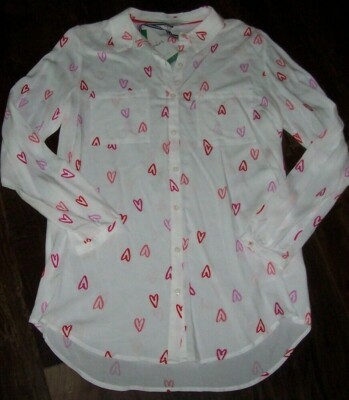 NWT Joules Elvina Ivory PINK/RED SCRIBBLE HEARTS Silky Hi-Low Hem Blouse US 14