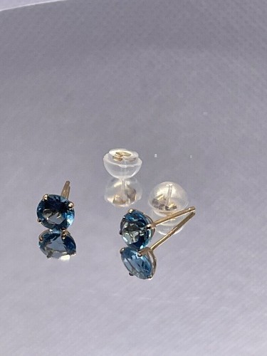 10k solid yellow gold stud earrings with .70ct genuine blue topaz gemstones - Picture 3 of 3