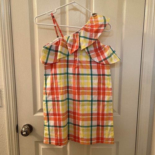 Janie and Jack Summer Tropics Orange Plaid One Shoulder Ruffle Dress Girls SZ 10 - Picture 7 of 10