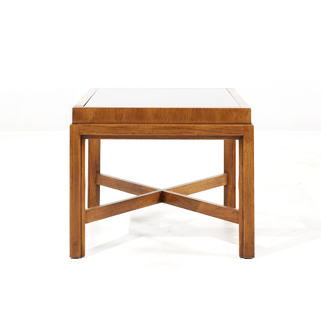 Drexel Heritage Mid Century Walnut and Smoked Glass Side End