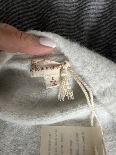 Hem & Thread Open Front Cardigan With Denim Sleeves Size Large New With Tags - Picture 3 of 3