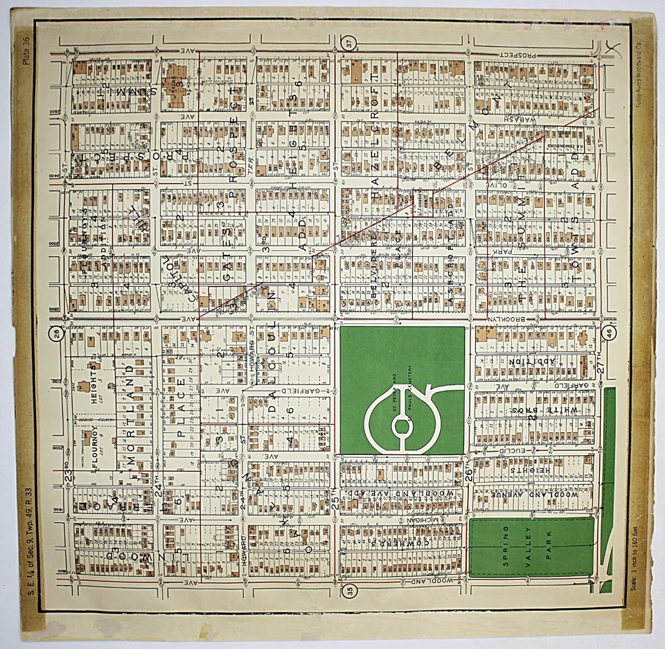 1925 Канзас-Сити Миссури Атлас Плат Карта РЕДКАЯ Цветная Литографическая Пластина No36 и 37 - Изображение 4 из 4