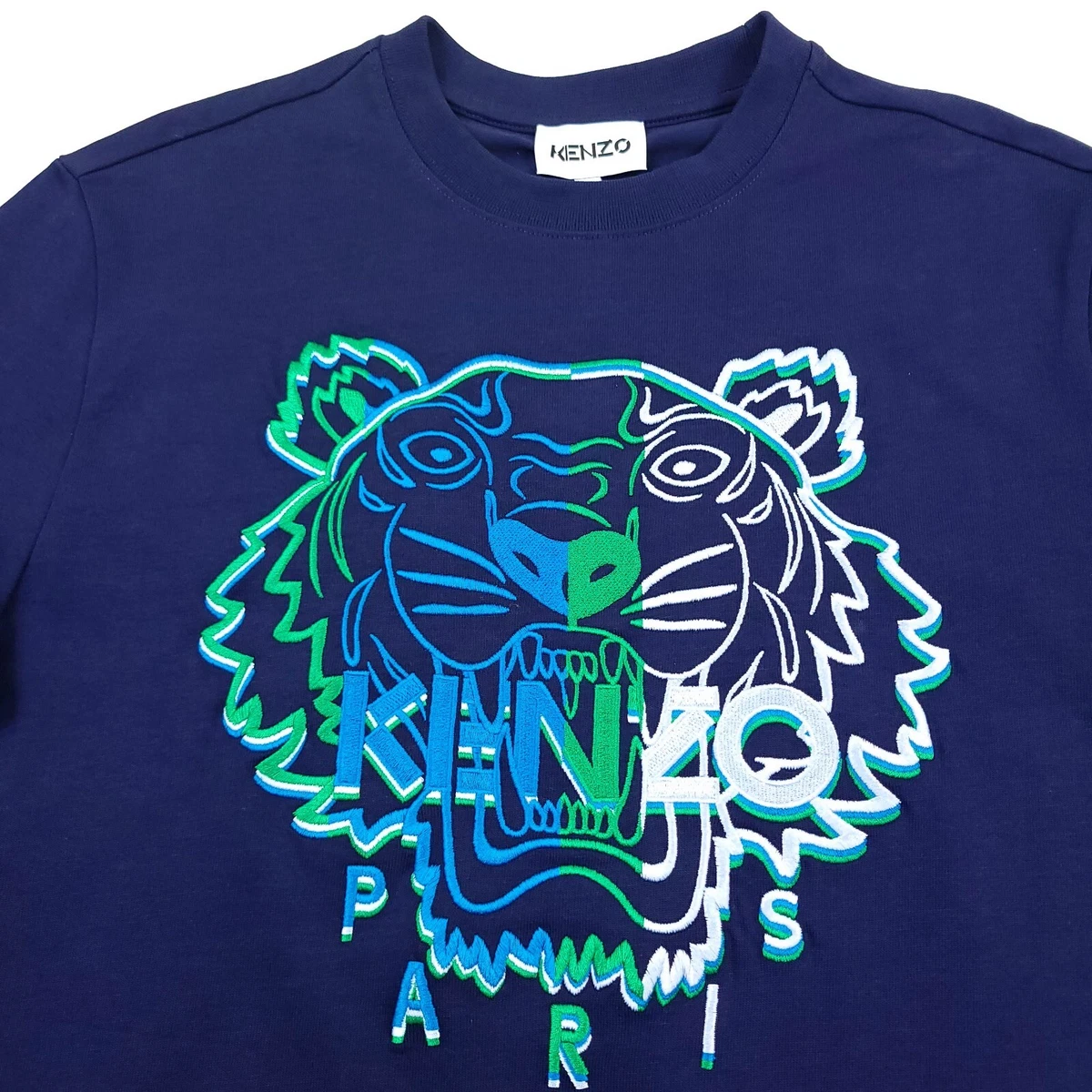 $240 KENZO Seasonal 2 Relaxed Embroidered Tiger T-Shirt Navy Blue Mens Small