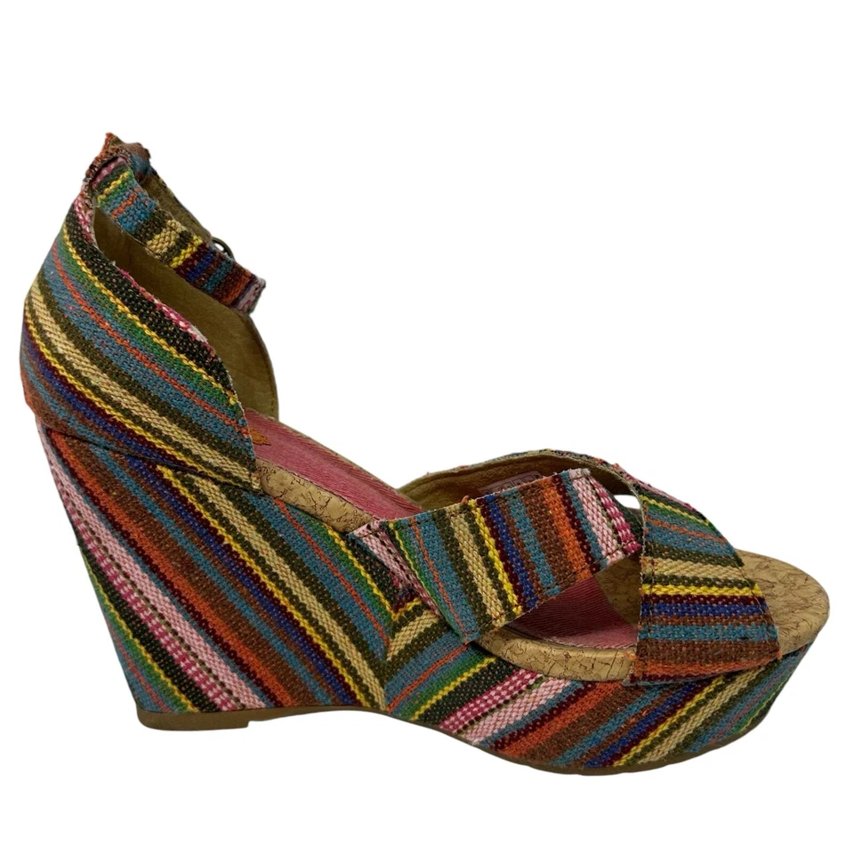 Rocket Dog CLARA Wedges Sz 8M Serape Guatemala Stripes Boho Festival Chunky Heel - Image 3 of 4