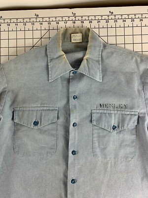 Vintage 60s 70s USN Navy Distressed Chambray Denim Military