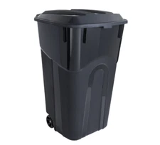 Hyper Tough 32 Gallon Wheeled Heavy Duty Plastic Garbage Can, Attached Lid, Blac