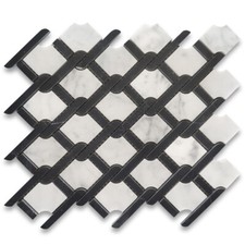 C2D1XH Carrara White Marble Princess Weave Black Rope Mosaic Tile Honed