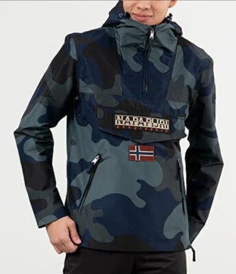 Napapijri Rainforest Pocket Winter Anorak Jacket Blue Green - Main Image