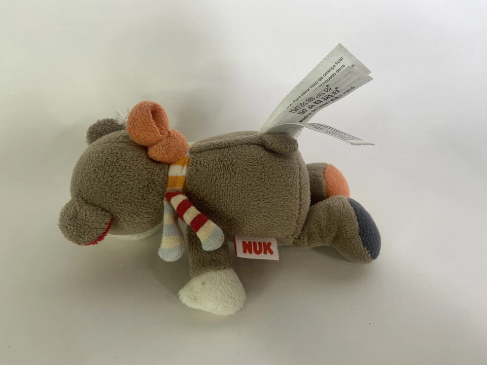 Oso Nuk Peluche Marrón Crema Rojo Azul Orejas Bufanda Sonajero Peluche Bebé Juguete Foto 3 de 4