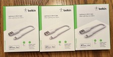 3 New Sealed Belkin 6 Inch 15 CM Lightning To USB-A Cables MFi Certified