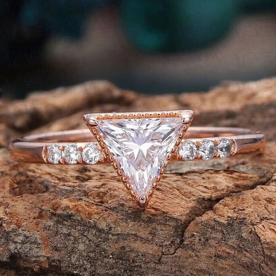 Ct Trillion Cut Simulated Diamond Women Engagement Ring 14K Rose