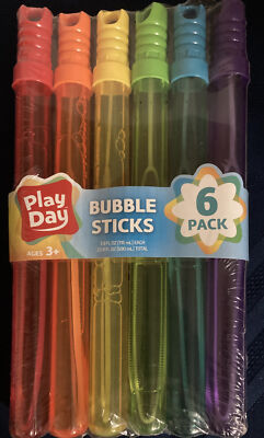 PLAY DAY Bubble Maker Stick Toy, 6 Pack, Multi-Color, 30 0z. New!