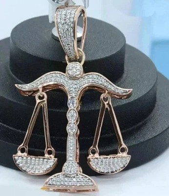 1.90Ct Round Cut Real Moissanite Libra Scale Charm Pendant 14K Rose Gold Plated