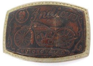 RARE c1960s / 1970s "Indian Motorcycles" Tooled Leather & Metal Belt Buckle