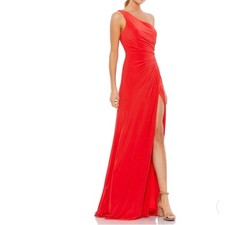 Mac Duggal 26163 One Shoulder Ruched Jersey Front Slit Evening Gown 