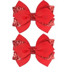 4 Inch Sparkly Glitter Hair Bow Clips for Girls Boutique Sequin Alligator Red