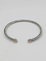 David Yurman 4mm Classic Cable Sterling Silver Bracelet & 18k Gold Dome Bangle