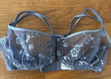 Vintage Y2K Victoria's Secret Blue Sheer Floral Embroidered Underwire Bra 36B